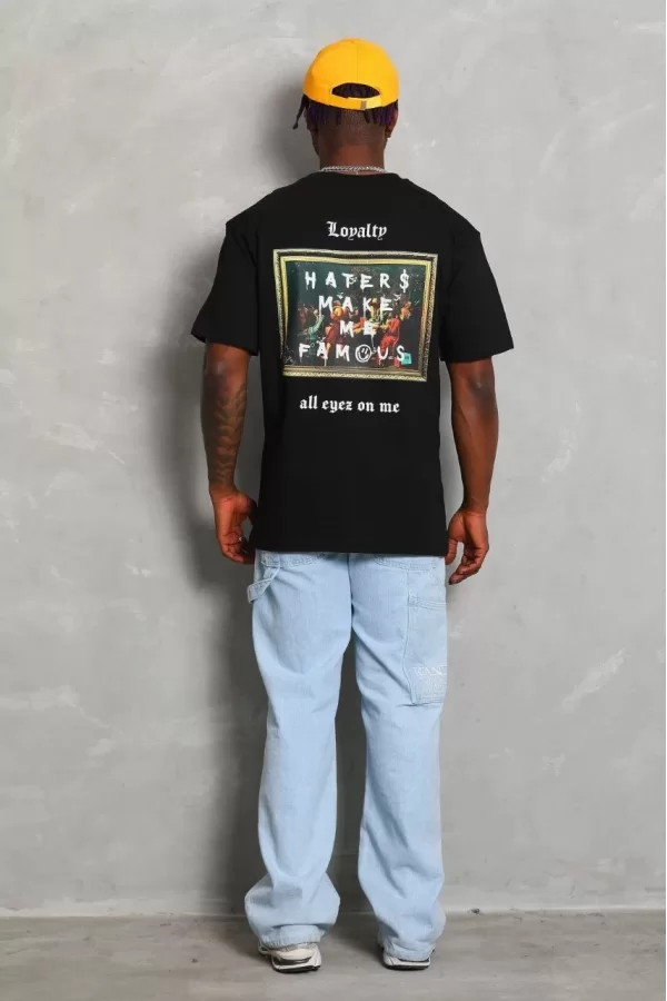 Luz&Pos Unisex Oversize Baskılı Bisiklet Yaka T-shirt - Siyah