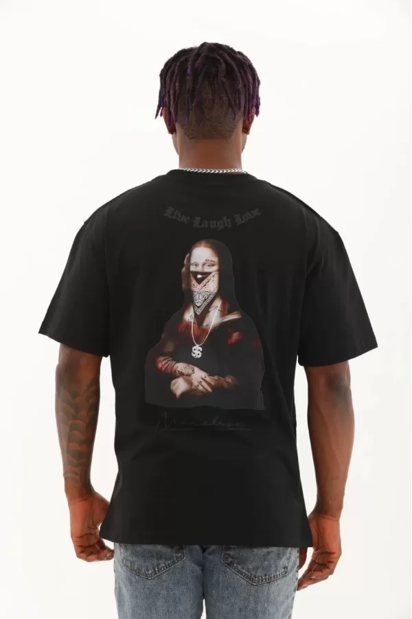 Luz&Pos Unisex Oversize Baskılı Bisiklet Yaka T-shirt - Siyah