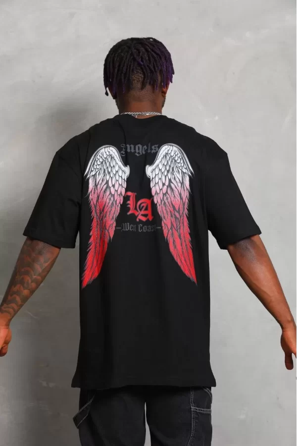 Luz&Pos Unisex Oversize Baskılı Bisiklet Yaka T-shirt - Siyah