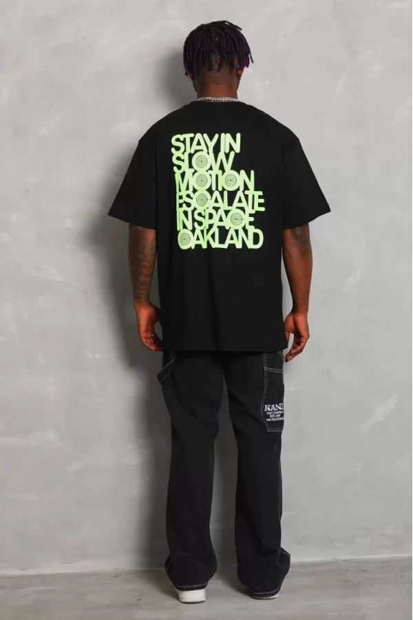 Luz&Pos Unisex Oversize Baskılı Bisiklet Yaka T-shirt - Siyah