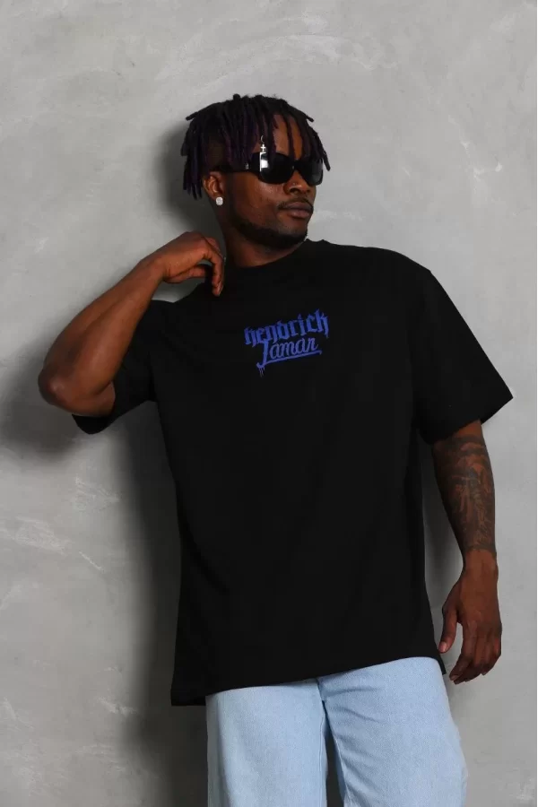 Luz&Pos Unisex Oversize Baskılı Bisiklet Yaka T-shirt - Siyah