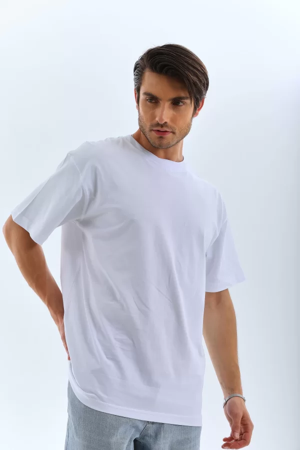 Luz&Pos Unisex Oversize Düz Bisiklet Yaka T-shirt - Beyaz