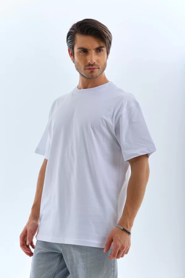 Luz&Pos Unisex Oversize Düz Bisiklet Yaka T-shirt - Beyaz