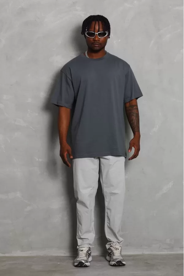 Luz&Pos Unisex Oversize Düz Bisiklet Yaka T-shirt - Füme