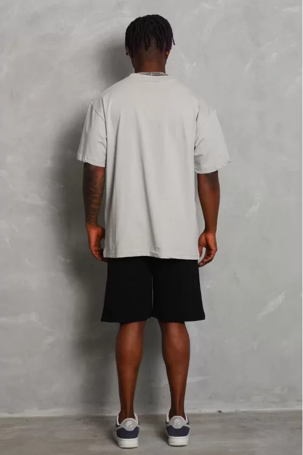 Luz&Pos Unisex Oversize Düz Bisiklet Yaka T-shirt - Gri