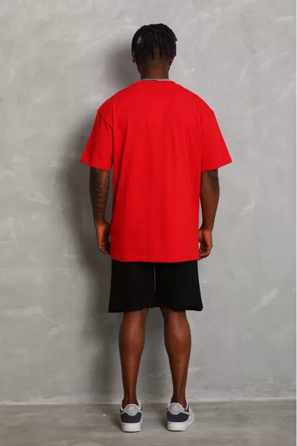 Luz&Pos Unisex Oversize Düz Bisiklet Yaka T-shirt - Kırmızı