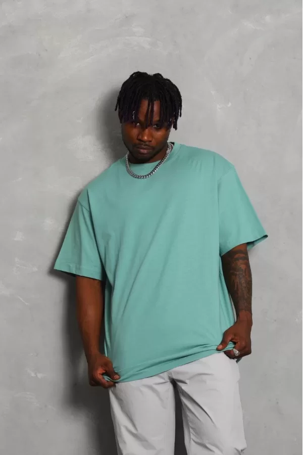 Luz&Pos Unisex Oversize Düz Bisiklet Yaka T-shirt - Mint Yeşili