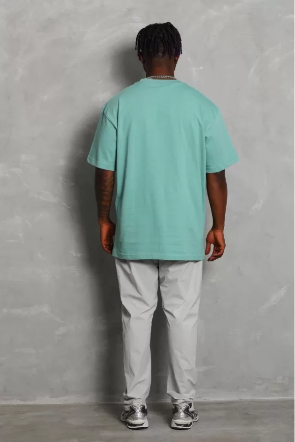 Luz&Pos Unisex Oversize Düz Bisiklet Yaka T-shirt - Mint Yeşili