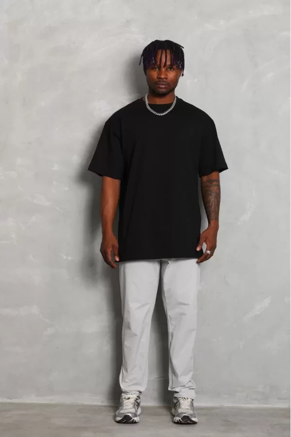 Luz&Pos Unisex Oversize Düz Bisiklet Yaka T-shirt - Siyah