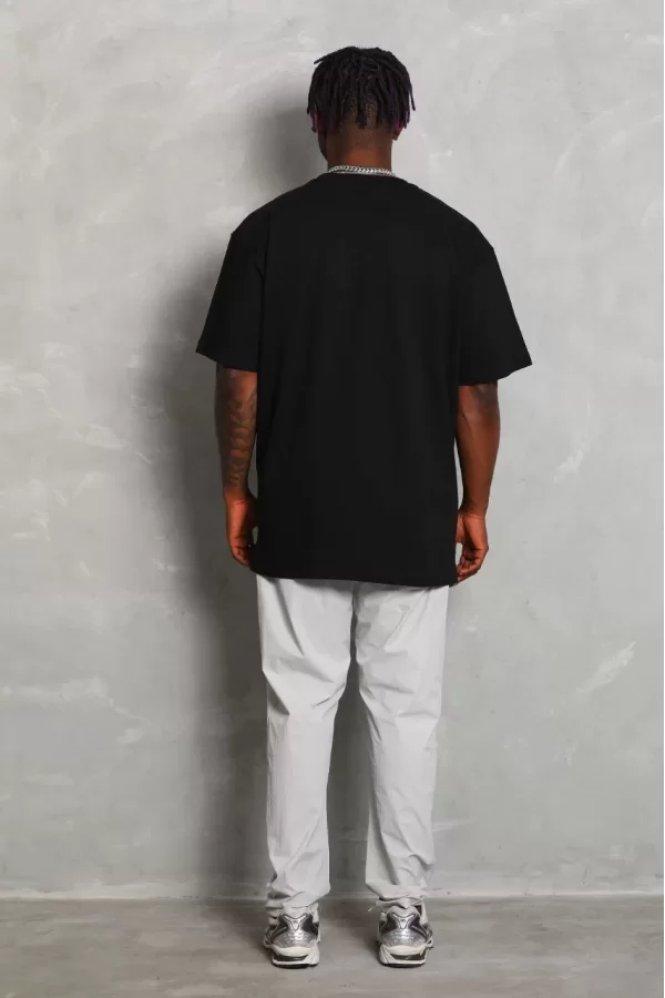 Luz&Pos Unisex Oversize Düz Bisiklet Yaka T-shirt - Siyah