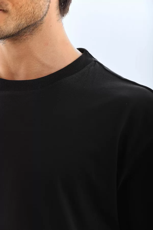 Luz&Pos Unisex Oversize Düz Bisiklet Yaka T-shirt - Siyah