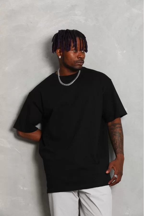 Luz&Pos Unisex Oversize Düz Bisiklet Yaka T-shirt - Siyah