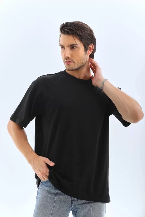 Luz&Pos Unisex Oversize Düz Bisiklet Yaka T-shirt - Siyah