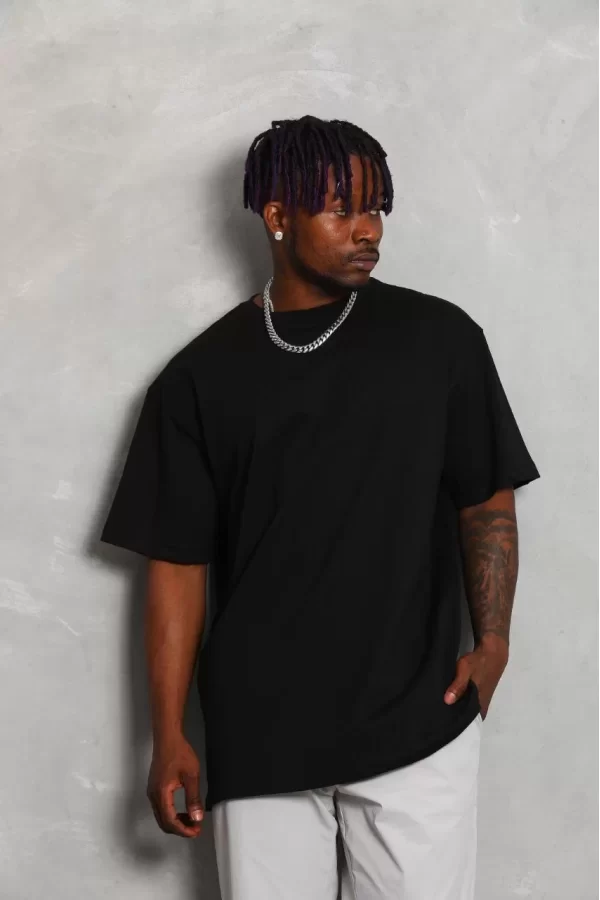 Luz&Pos Unisex Oversize Düz Bisiklet Yaka T-shirt - Siyah