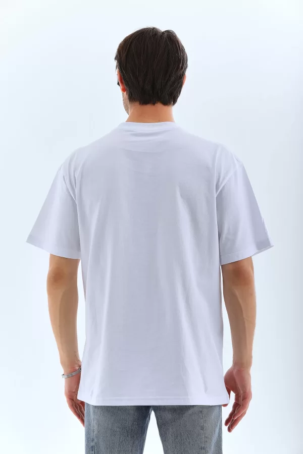 Luz&Pos Unisex Oversize Taşlı Bisiklet Yaka T-shirt - Beyaz