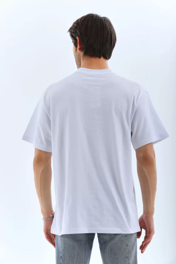 Luz&Pos Unisex Oversize Taşlı Bisiklet Yaka T-shirt - Beyaz