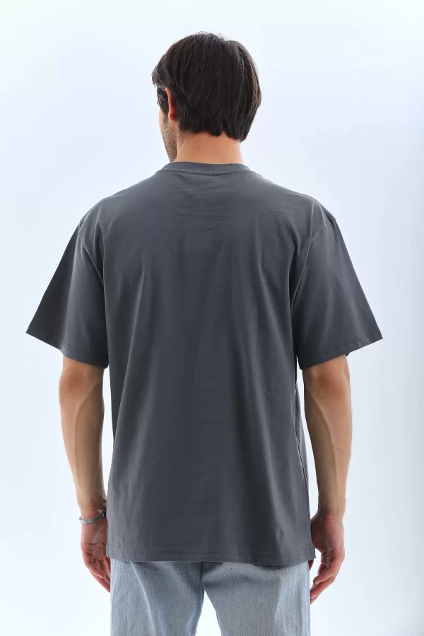 Luz&Pos Unisex Oversize Taşlı Bisiklet Yaka T-shirt - Füme