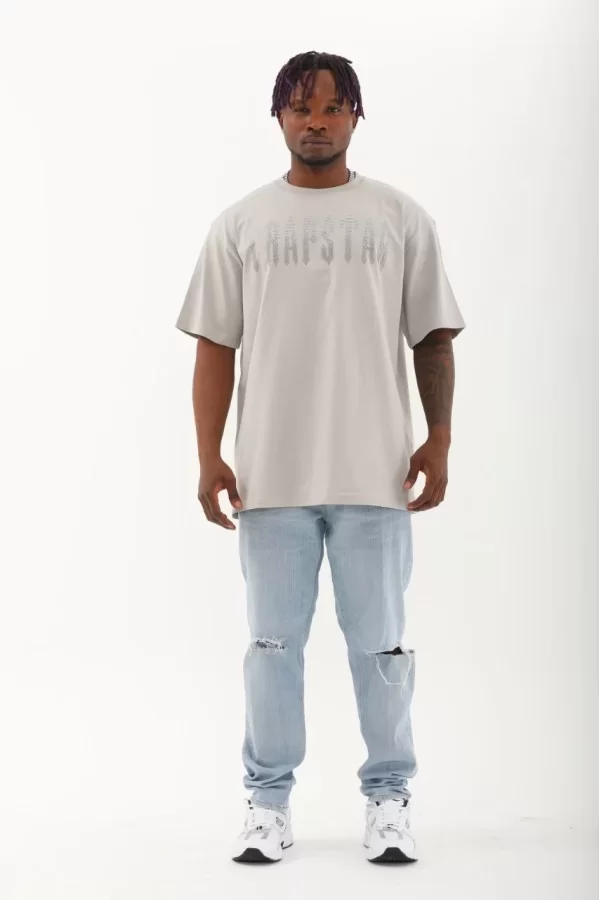 Luz&Pos Unisex Oversize Taşlı Bisiklet Yaka T-shirt - Gri