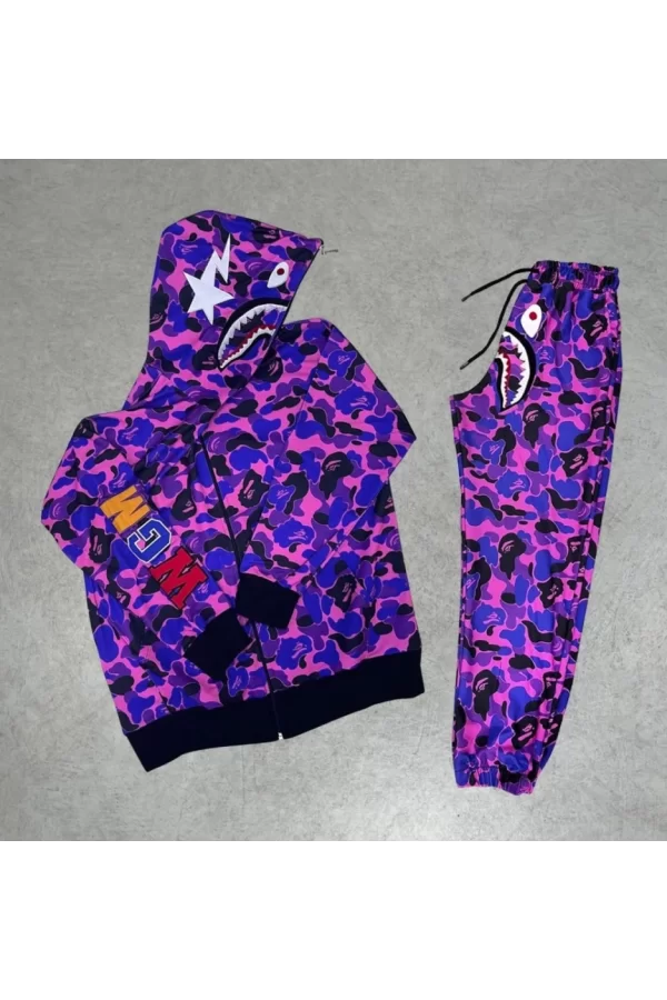Unisex Pubg Bape X Shark Eşofman Takımı - Mor