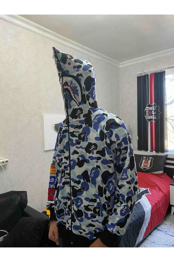 Luz&Pos Unisex Pubg Bape X Shark Hoodie - Gri