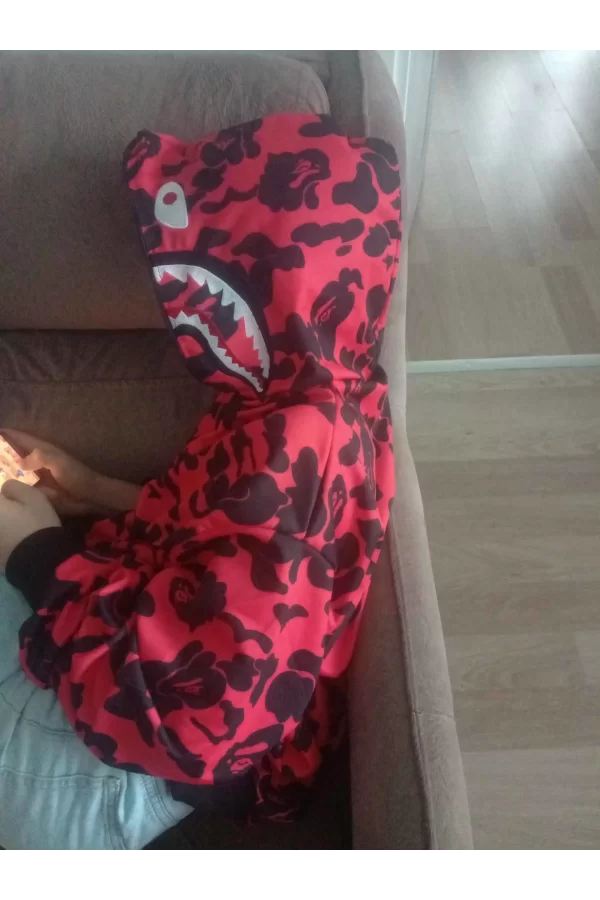 Luz&Pos Unisex Pubg Bape X Shark Hoodie - Kırmızı