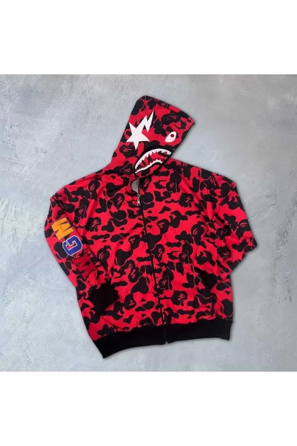 Luz&Pos Unisex Pubg Bape X Shark Hoodie - Kırmızı
