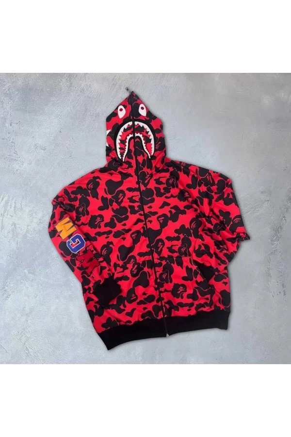 Luz&Pos Unisex Pubg Bape X Shark Hoodie - Kırmızı