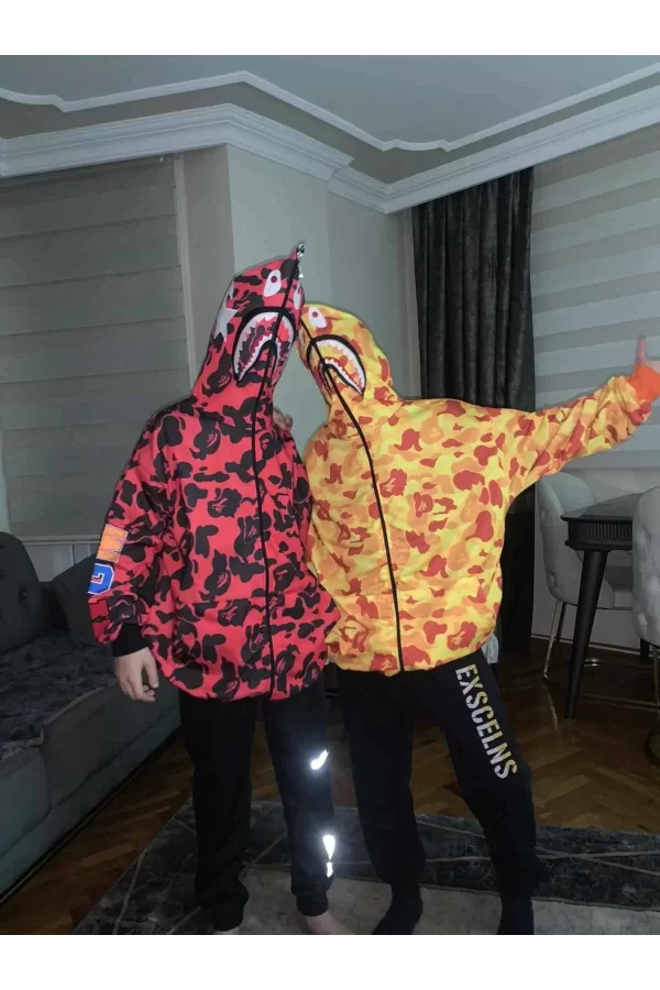 Luz&Pos Unisex Pubg Bape X Shark Hoodie - Kırmızı