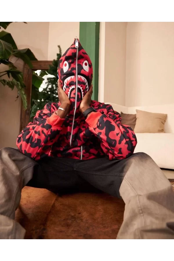 Luz&Pos Unisex Pubg Bape X Shark Hoodie - Kırmızı
