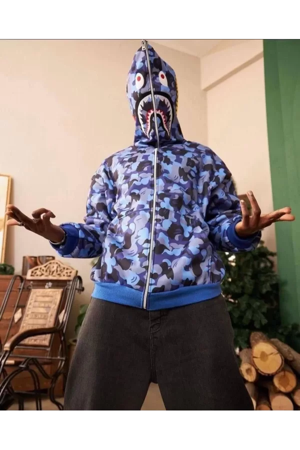 Luz&Pos Unisex Pubg Bape X Shark Hoodie - Mavi