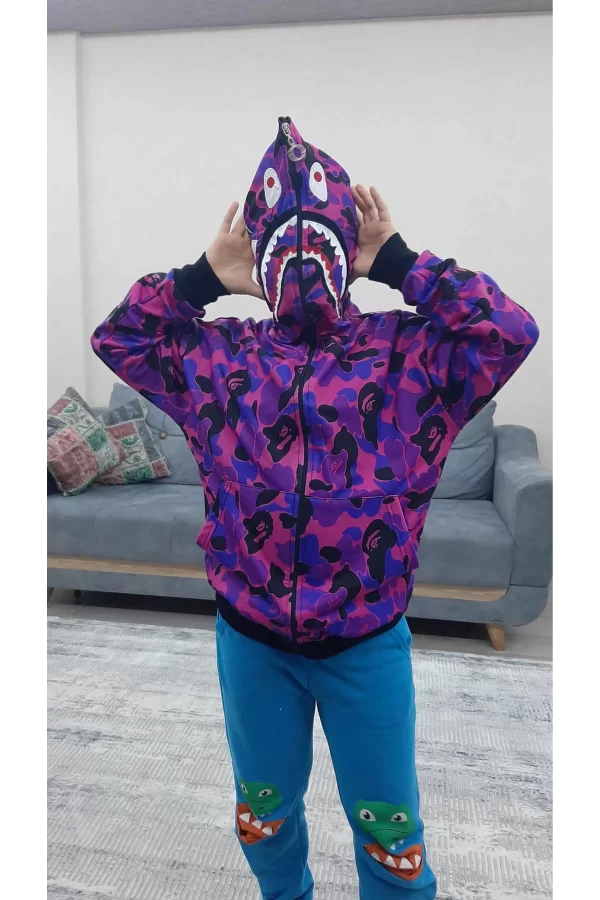 Luz&Pos Unisex Pubg Bape X Shark Hoodie - Mor