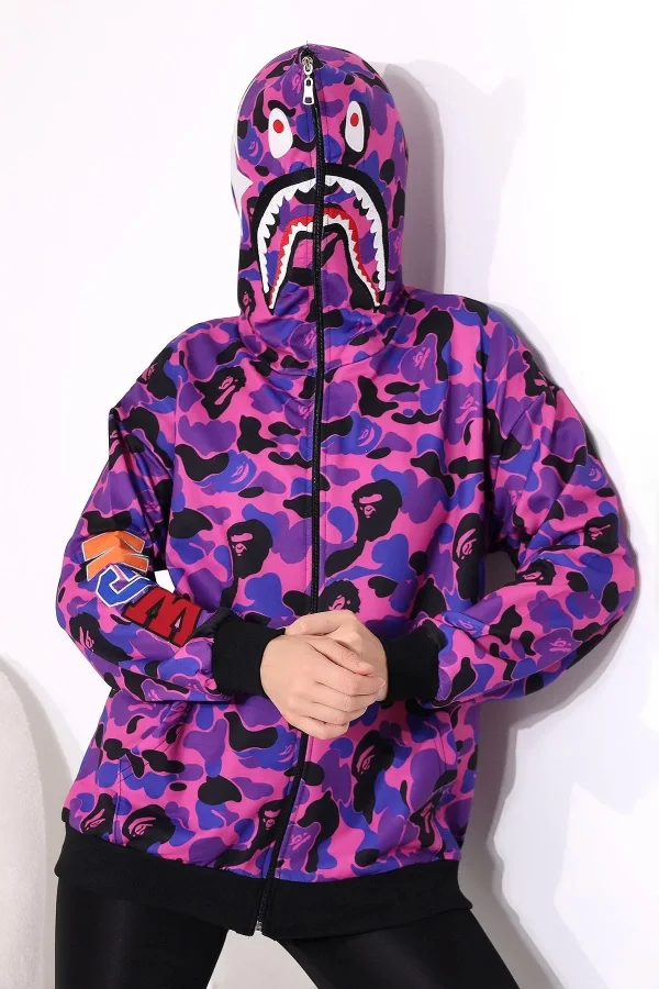 Luz&Pos Unisex Pubg Bape X Shark Hoodie - Mor