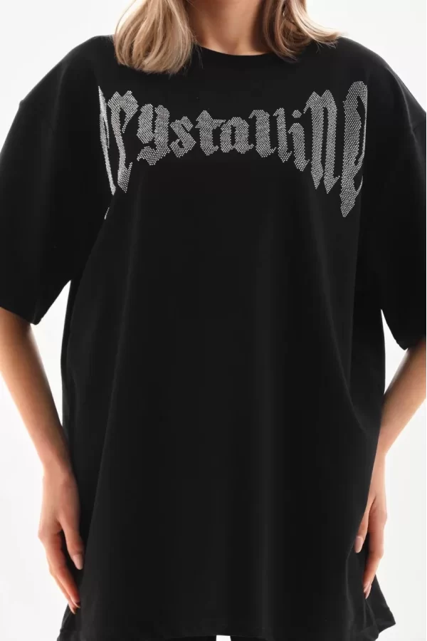Luz&Pos Unisex Taş Desenli Oversize T-shirt - Beyaz
