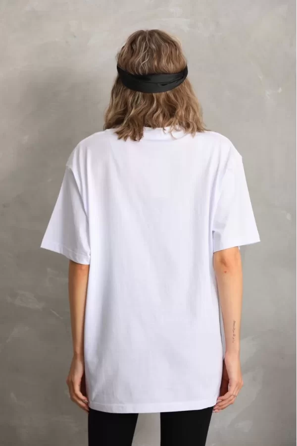 Luz&Pos Unisex Taş Desenli Oversize T-shirt - Beyaz