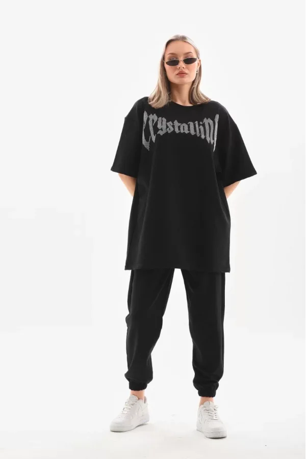 Luz&Pos Unisex Taş Desenli Oversize T-shirt - Beyaz