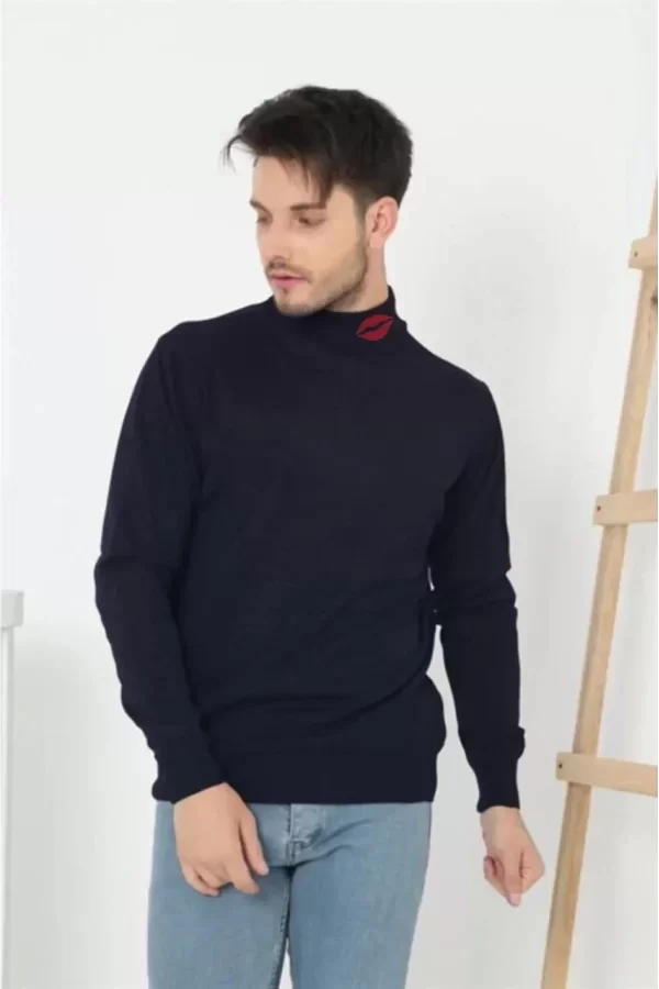 Luz&Pos Unisex Yarım Boğazlı Baskılı Dokuma Triko - Lacivert
