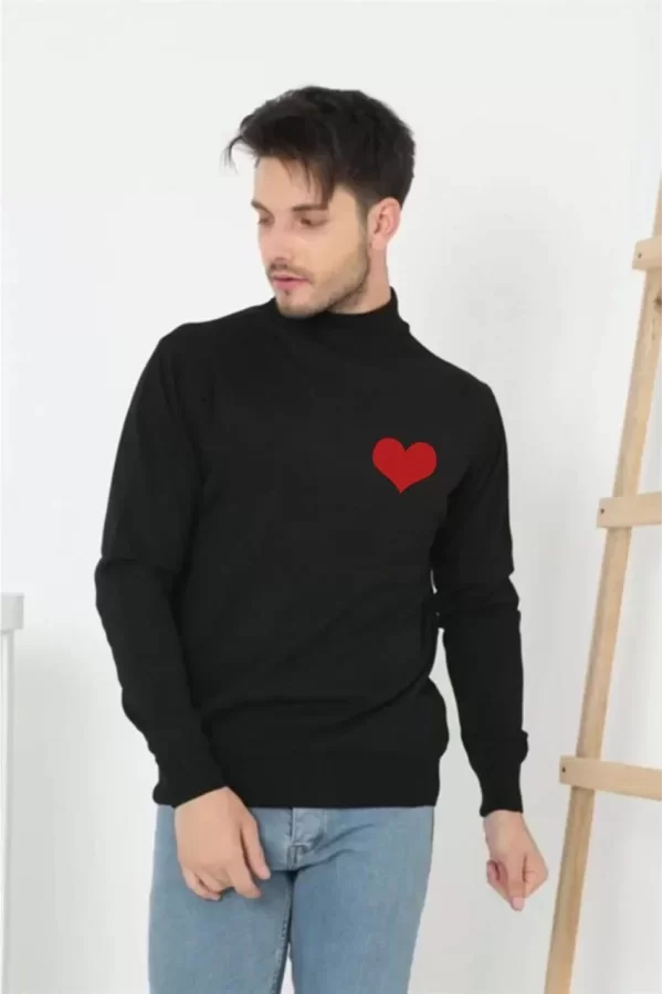 Luz&Pos Unisex Yarım Boğazlı Baskılı Dokuma Triko - Siyah
