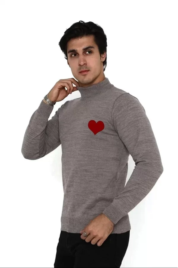 Luz&Pos Unisex Yarım Boğazlı Baskılı Dokuma Triko - Vizon