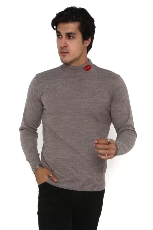 Luz&Pos Unisex Yarım Boğazlı Baskılı Dokuma Triko - Vizon