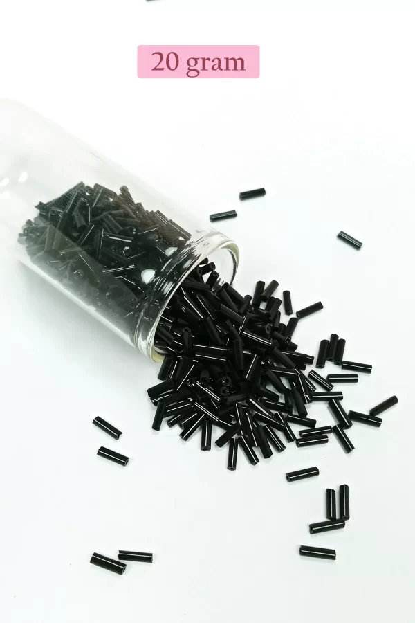 Uzun Boru Kesme Boncuk Çap 2mm Uzunluk 10 mm - 20 Gram - Siyah - BNC241