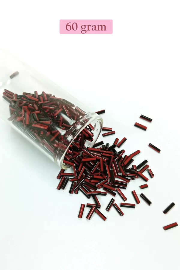 Uzun Boru Kesme Boncuk Çap 2mm Uzunluk 10 mm - 60 Gram - Kırmızı Siyah - BNC291