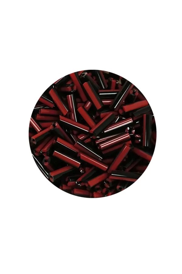 Uzun Boru Kesme Boncuk Çap 2mm Uzunluk 10 mm - 60 Gram - Kırmızı Siyah - BNC291