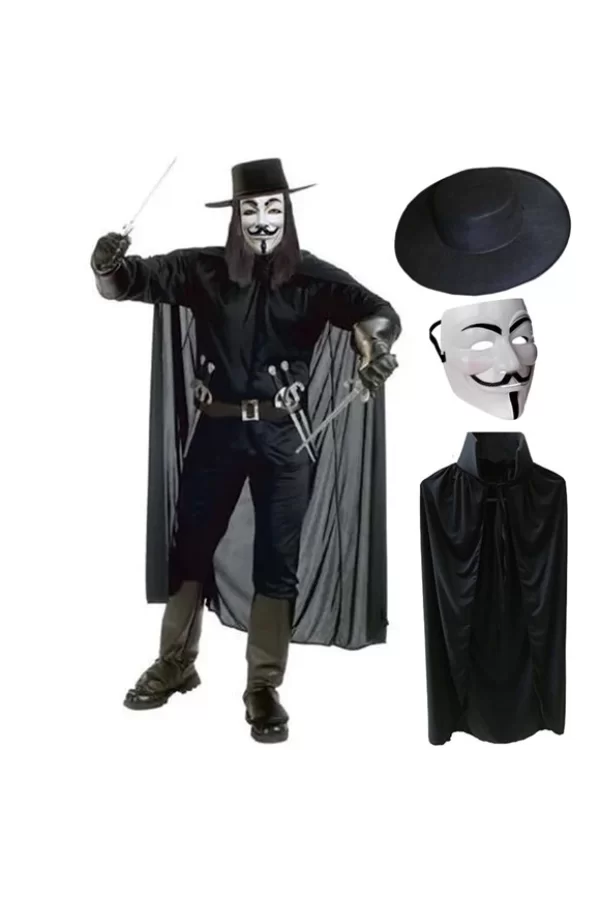 V For Vendetta Maskesi Şapka Pelerin Seti