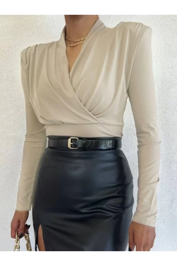 Vatkalı Kruvaze Model Sandy Bluz-Bej