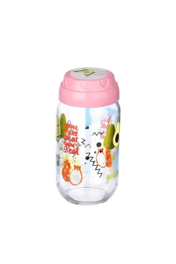 Vintage  Dekoratif  Desenli Cam Kavanoz 1000 Ml - 33,8 Oz - Avokado