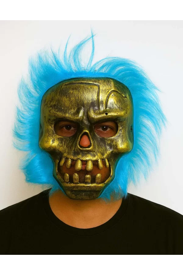 Wild Skull - Bakır Kafatası Turkuaz Saçlı İskelet Maske