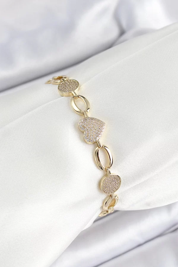 Xuping Pirinç Kalp ve Daire Model Gold Renk Kadın Bileklik