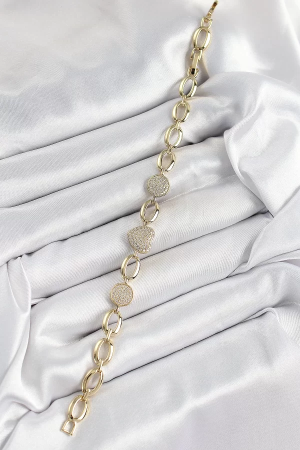 Xuping Pirinç Kalp ve Daire Model Gold Renk Kadın Bileklik