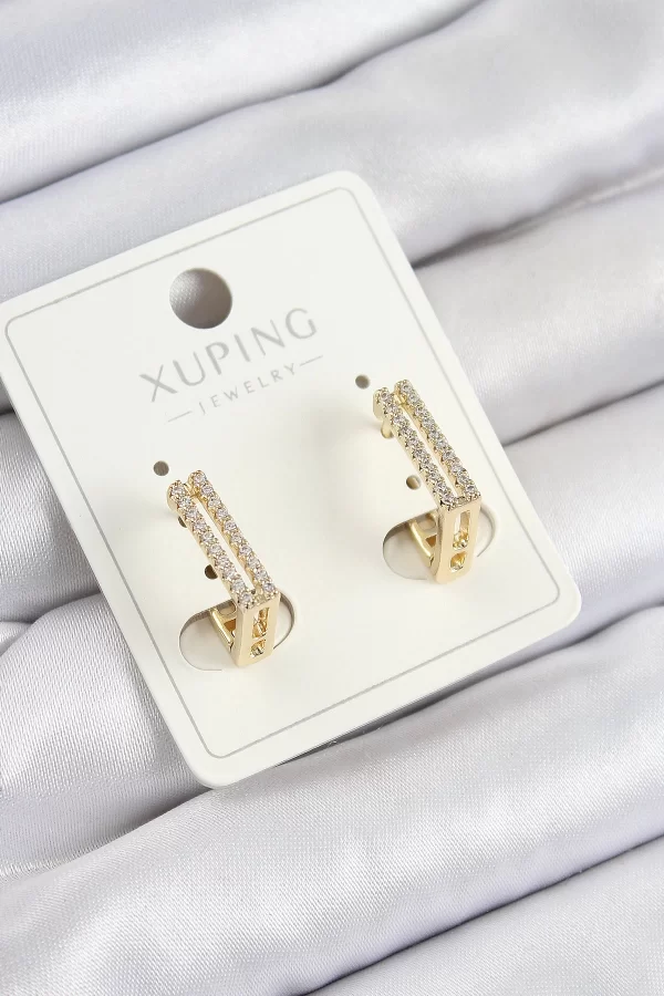 Xuping Zirkon Taşlı Dikdörtgen Model Gold Renk Kadın Küpe