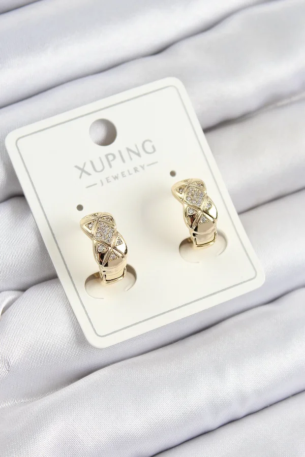 Xuping Zirkon Taşlı Geometrik Desenli Halka Model Gold Renk Kadın Küpe